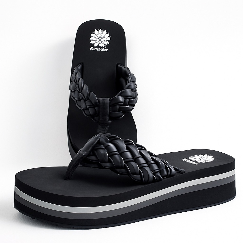 Yellow Box KLUDDE BLACK PLATFORM SANDALS SHOES Women's Flip Flops 8.5 M